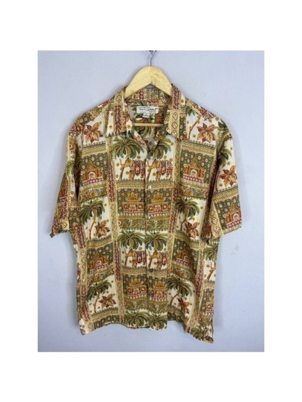 Tori Richard Honolulu Mens L Cotton Lawn India Elephant Palm Tree Aloha Shirt